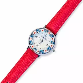 Часы Bottega Murano, красный ремешок, серебристая оправа, обод ромашки