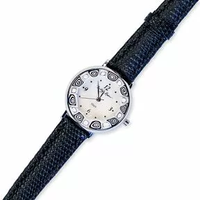 Часы Bottega Murano, черный ремешок, серебристая оправа, обод стеклотон