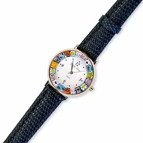 Часы Bottega Murano, черный ремешок, золотистая оправа, обод мультиколор